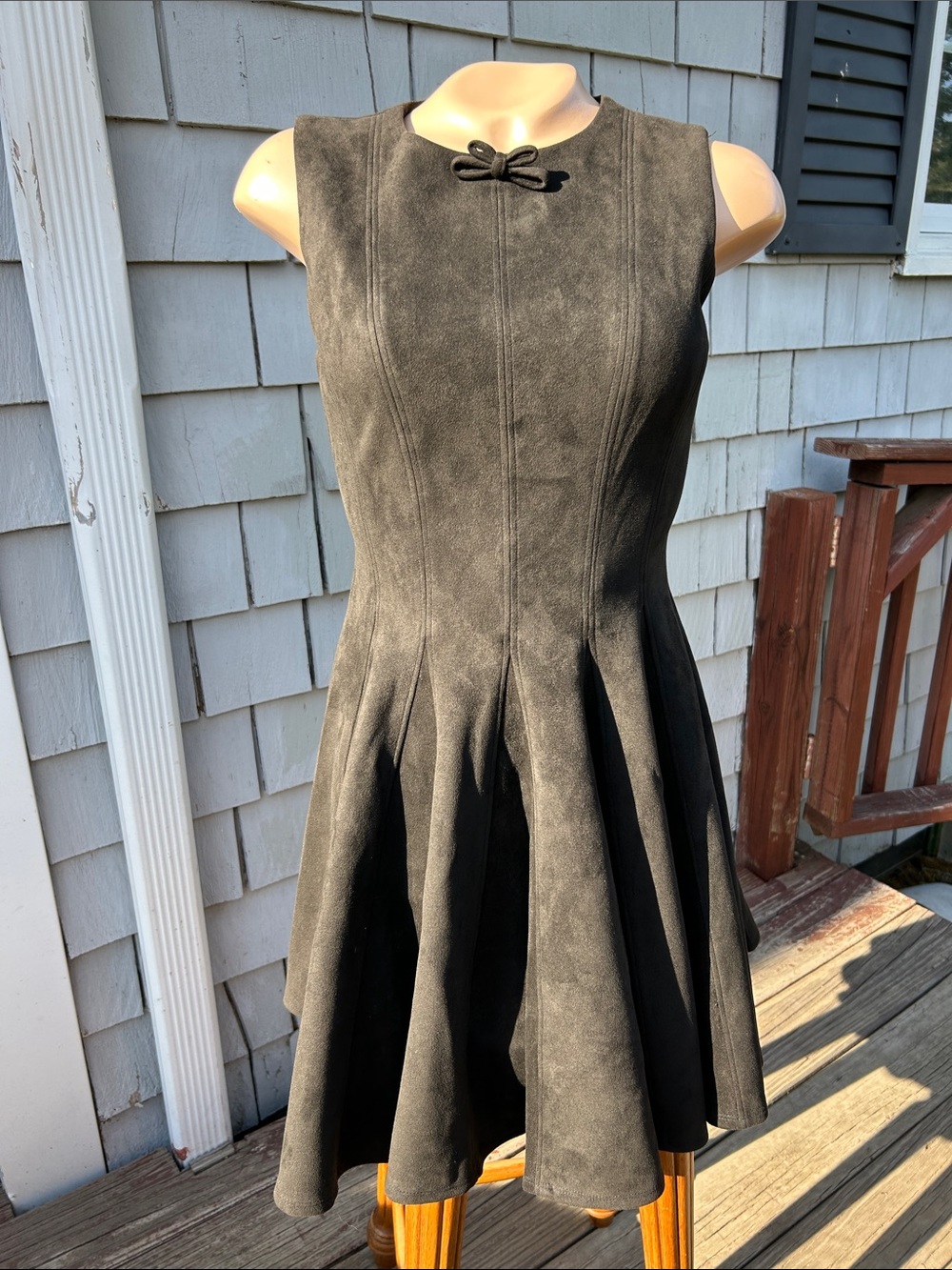 Urban Revivo Classic Black Sleeveless Fit-and-Flare Faux Suede Dress- Small